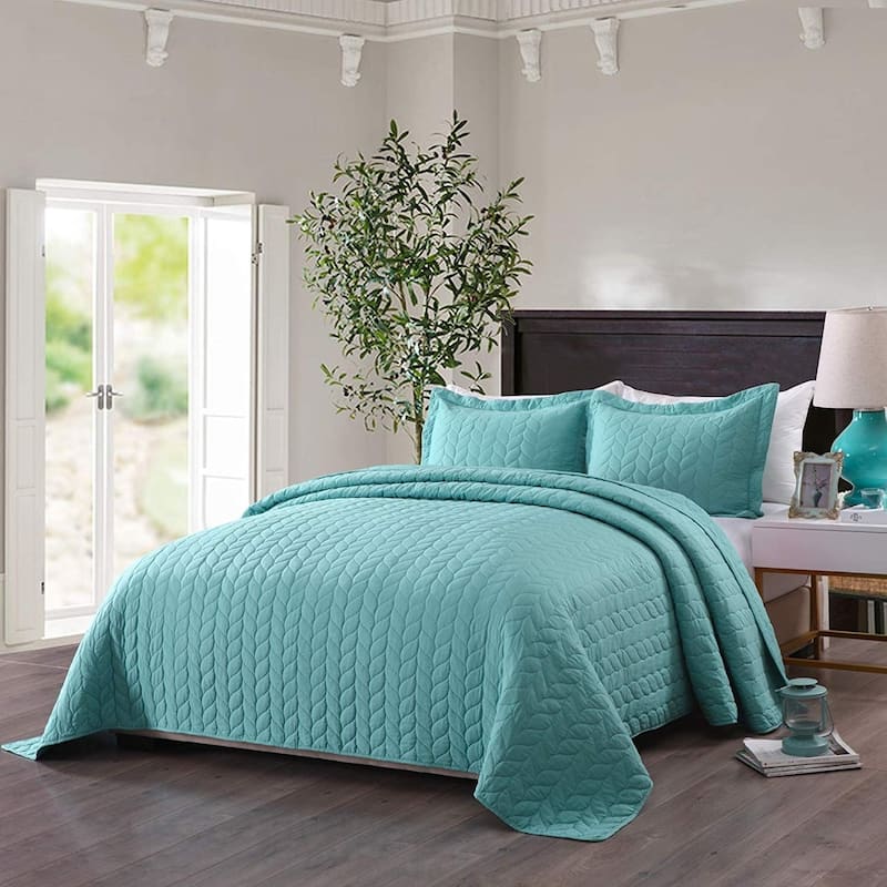 Porch & Den Heightsview Prewashed 3-piece Quilted Bedspread Set - Teal Blue - King