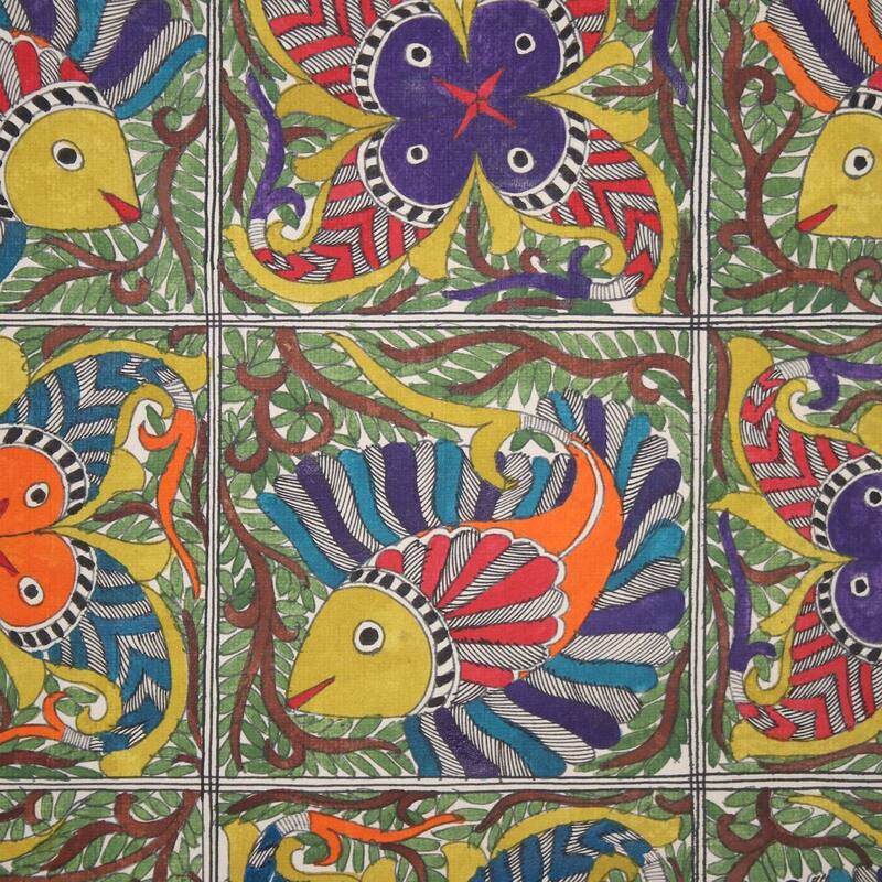 Handmade Water World Madhubani painting (India)