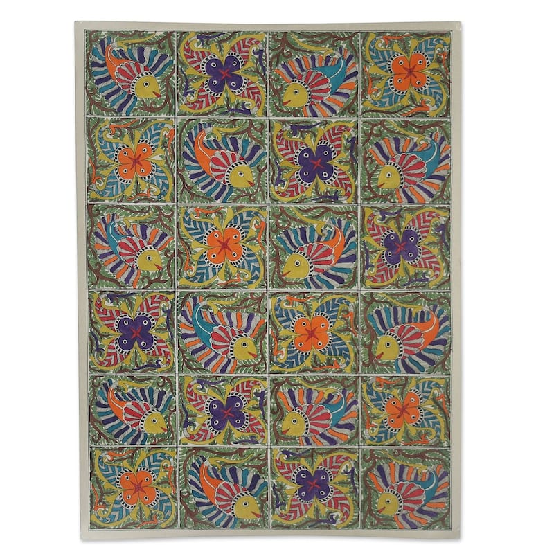 Handmade Water World Madhubani painting (India)