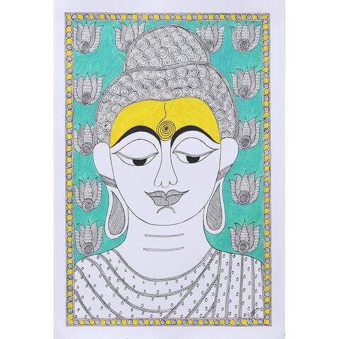 Handmade Buddha at Peace Madhubani Painting (India)