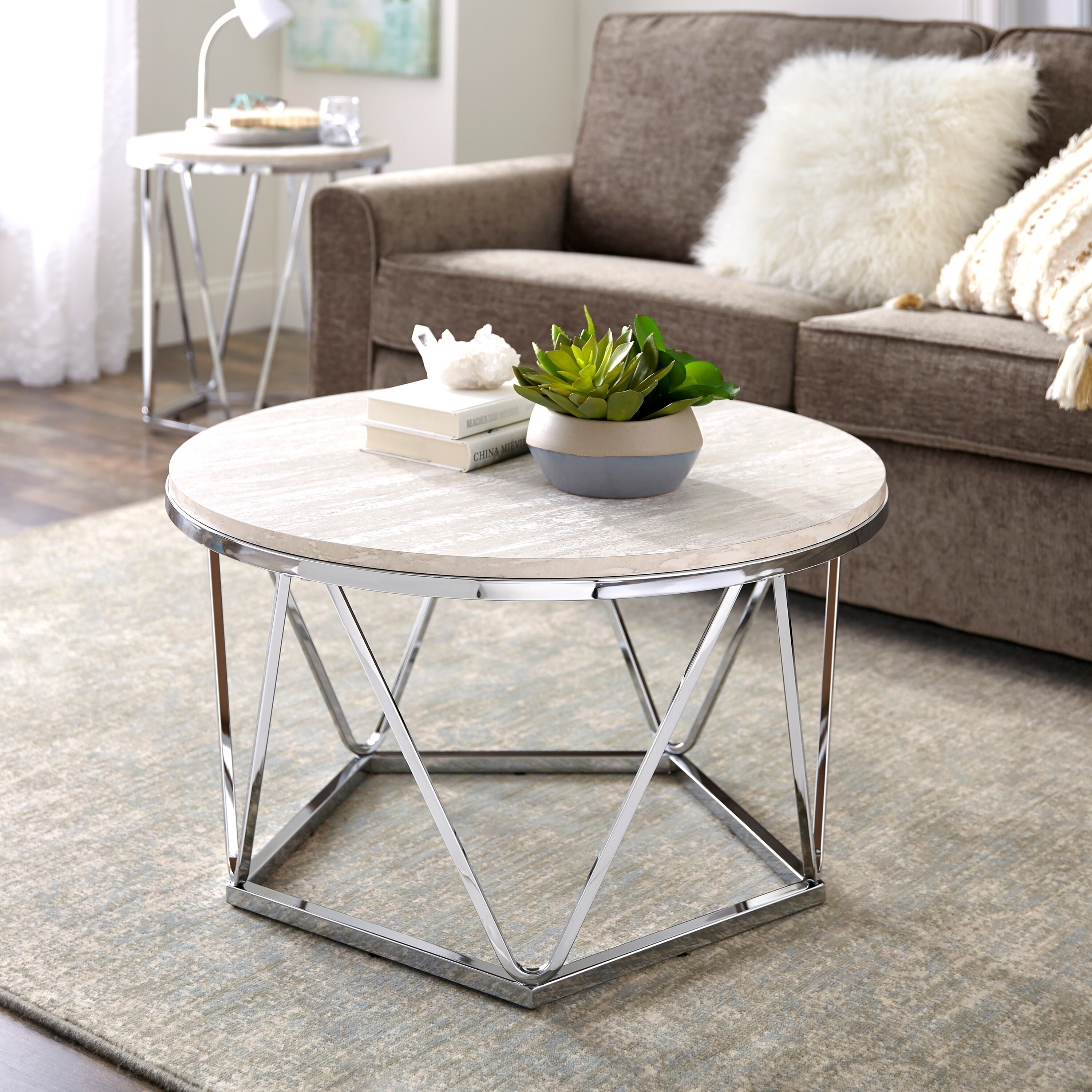 faux stone round coffee table