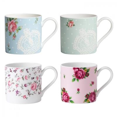 Royal Albert New Country Roses Tea Party Mixed Patterns Mugs, Set of 4