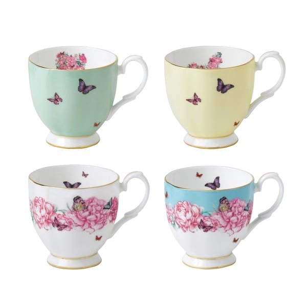 Mixed Patterns Vintage 10.5-ounce Mugs, Set of 4