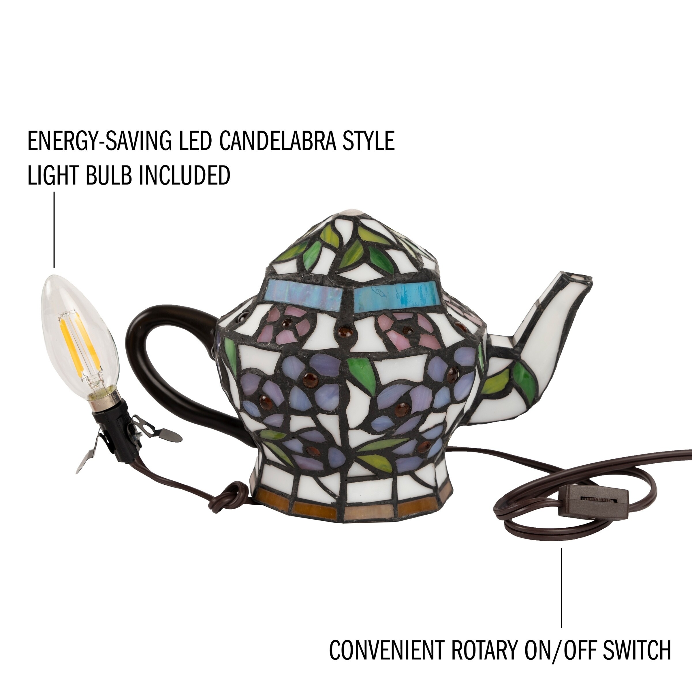 Teapot LampTiffany Vintage Style Stained Glass LED Lamp by Lavish Home