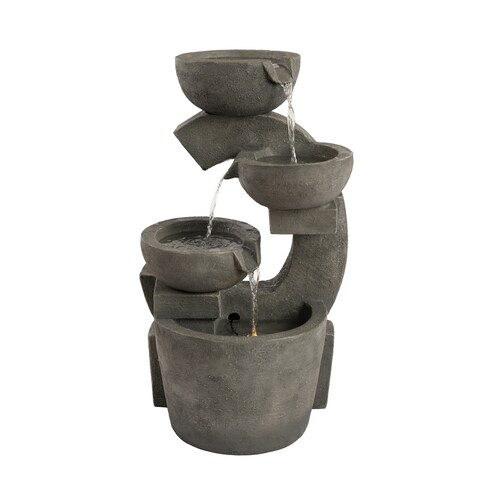 4-Tier Fountain  Modern Electric Outdoor Cascading Water Feature with LED Lights by Pure Garden - 15 x 16.5 x 29