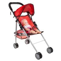 Toy Stroller for 10” Baby Dolls- Lightweight Umbrella Stroller with Rear Basket and Canopy by Hey! Play! - Red - 9' x 13'