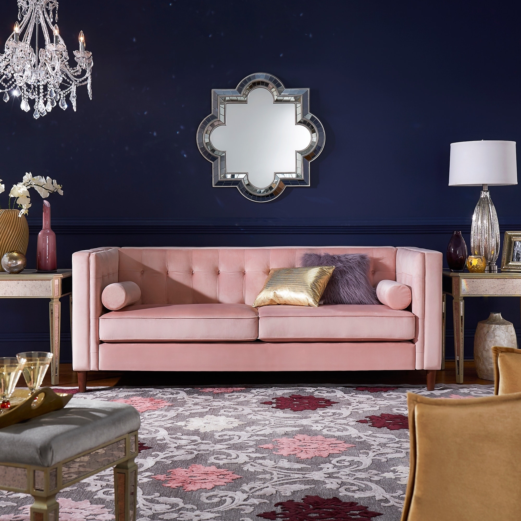 iNSPIRE Q Bold Beverly Pink Velvet Sofa