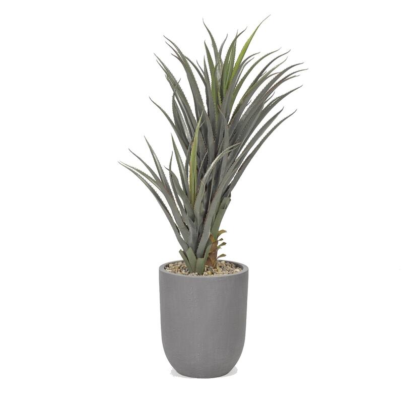 D&W Silks Succulent Plant in Round Grey Planter - Green