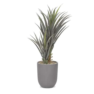 D&W Silks Succulent Plant in Round Grey Planter - Green