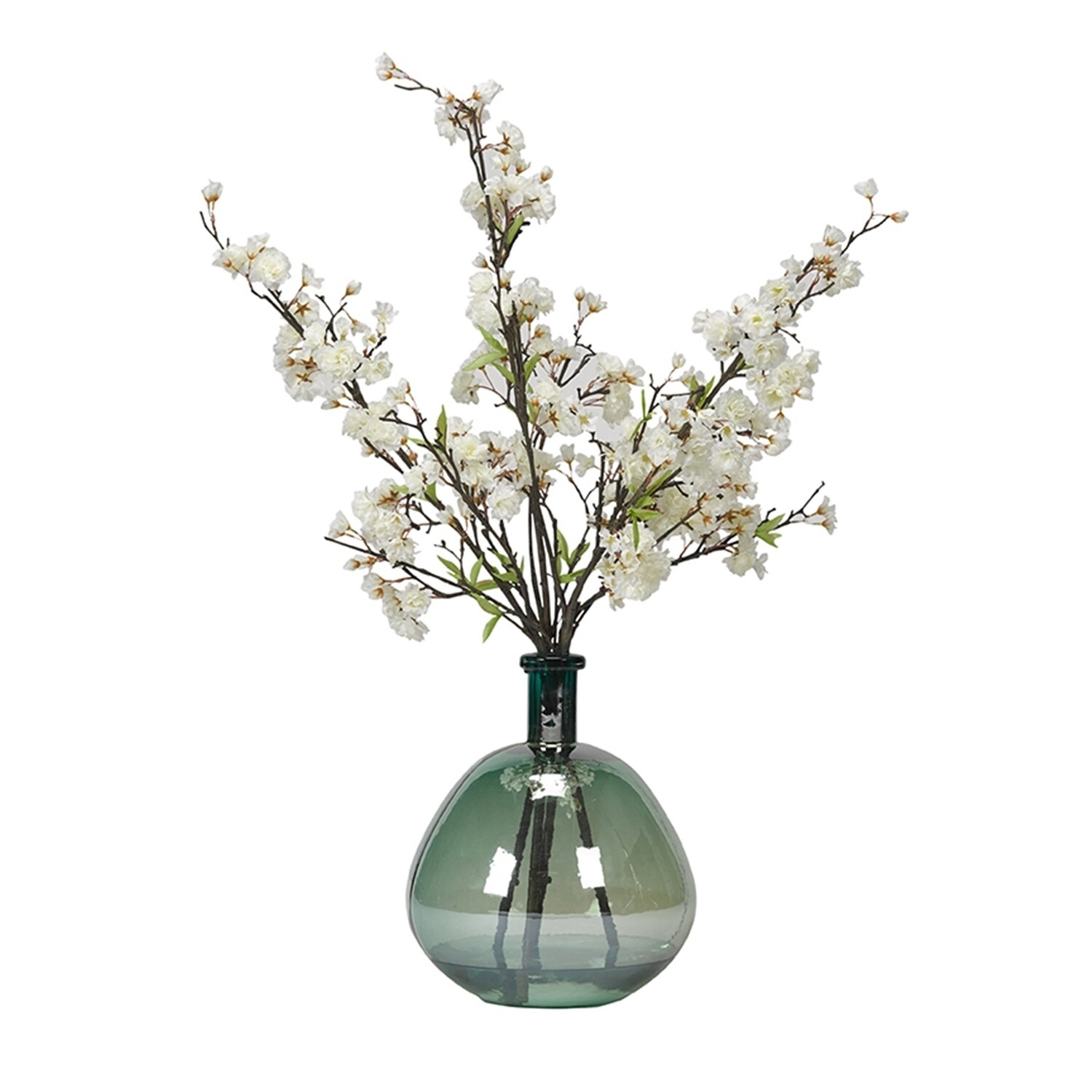 Shop D W Silks White Cherry Blossom Branches In Teal Glass Bottle Vase Overstock