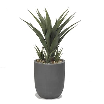 D&W Silks 34-inch Sisal Plant in Round Grey Resin Planter - Green