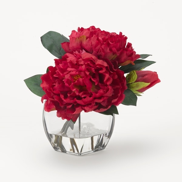 D&W Silks Beauty Peonies in Glass Cube