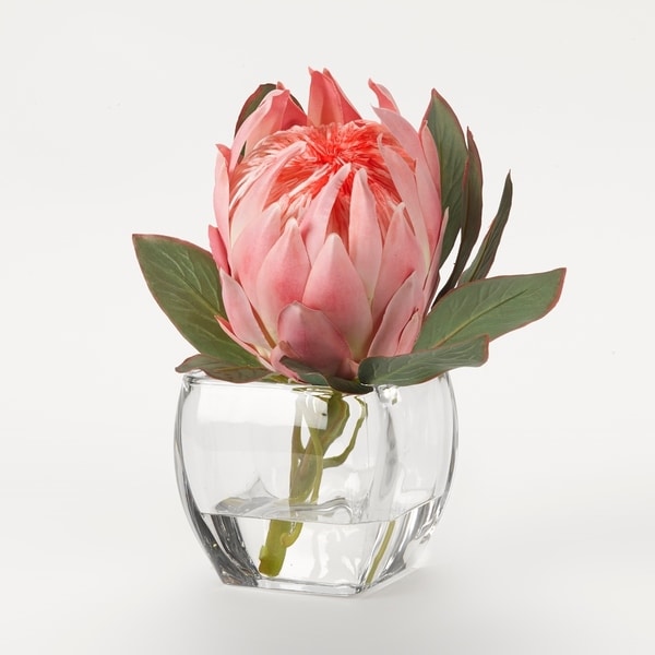 D&W Silks Pink Queen Protea in Glass Cube