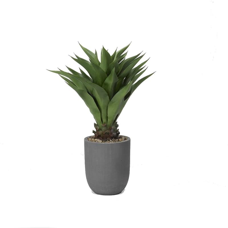 D&W Silks Sisal Plant in Round Grey Planter - Green