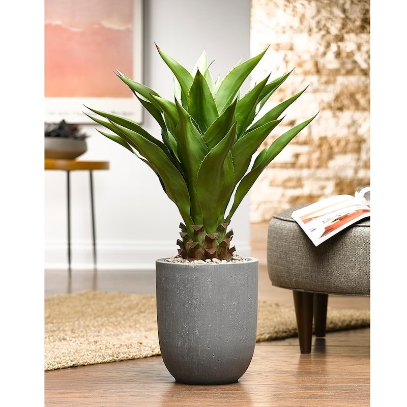 D&W Silks Sisal Plant in Round Grey Planter - Green