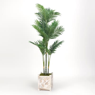 D&W Silks Golden Palm Tree in Square Wooden Planter - Golden Palm