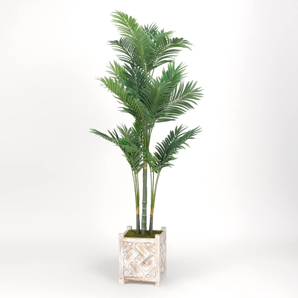 D&W Silks Golden Palm Tree in Square Wooden Planter - Golden Palm