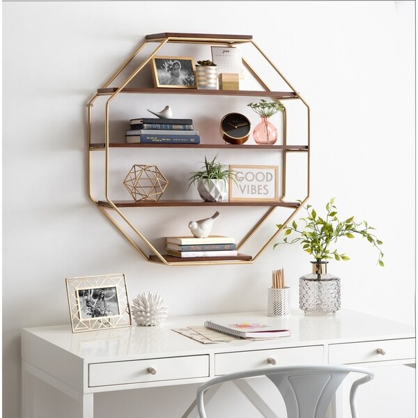 Kate and Laurel Lintz Wood Octagon Wall Shelf
