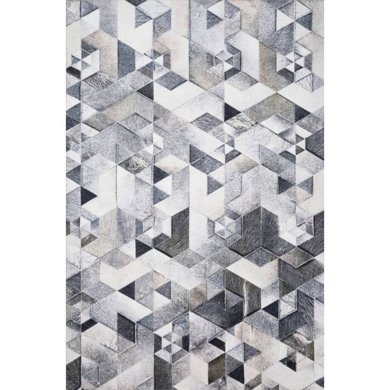 Alexander Home Davide Printed Faux Cowhide Area Rug - 2' 3" x 3' 9" - Grey/ Ivory
