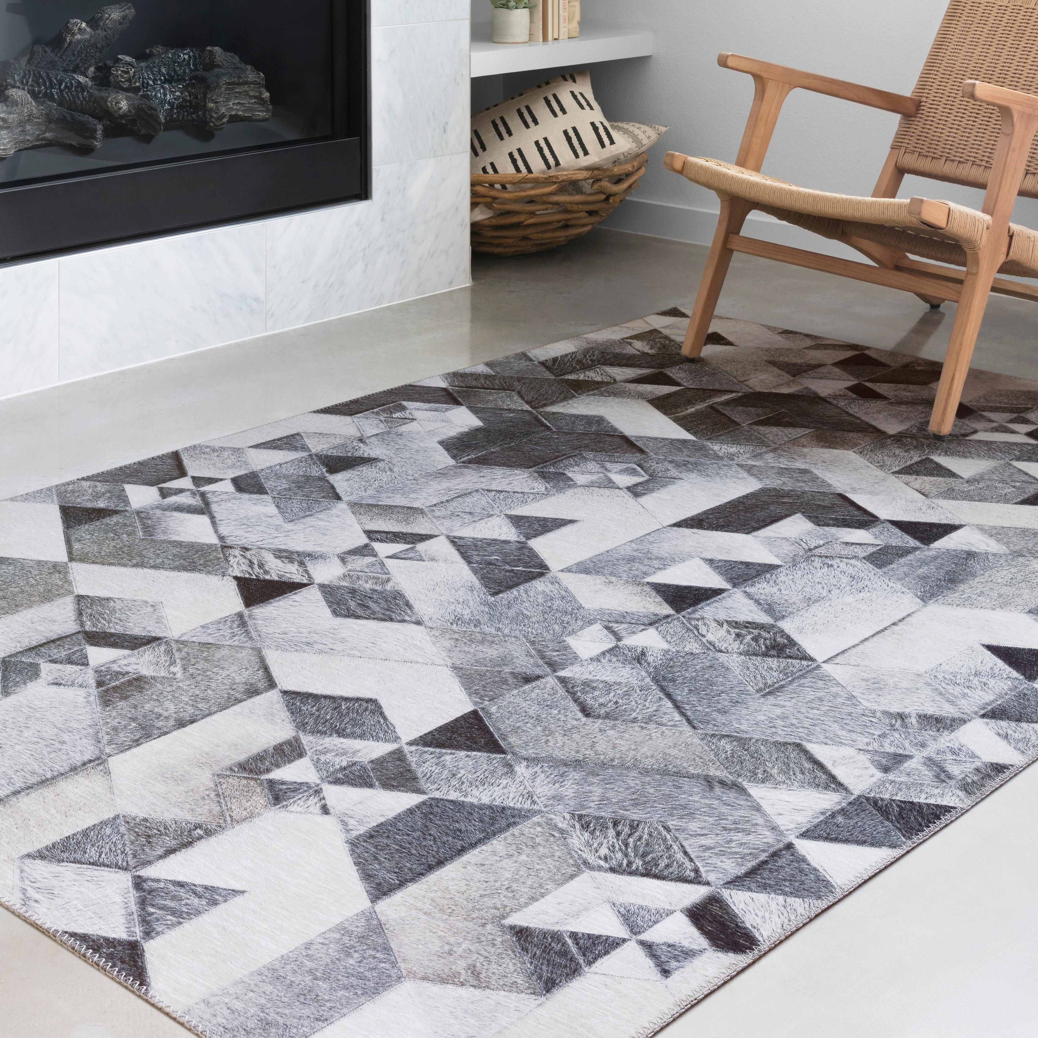 Alexander Home Charcoal Faux Cowhide Area Rug - On Sale - Bed Bath