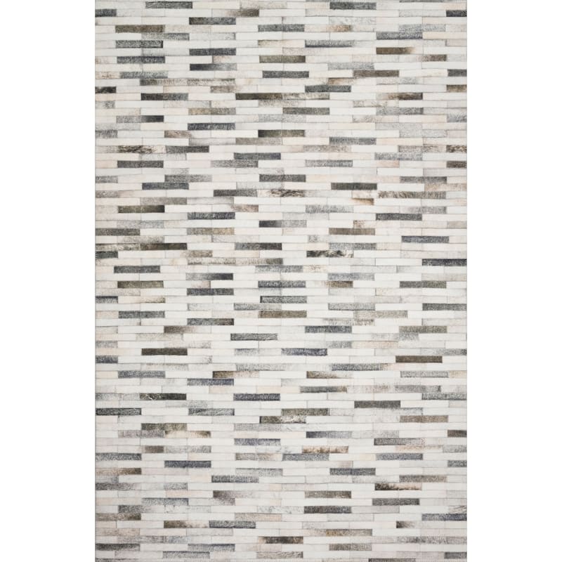 Alexander Home Davide Printed Faux Cowhide Area Rug - 2'3" x 3'9" - Ivory/ Grey - Runner/Rectangle