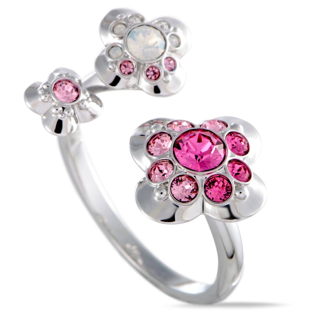 Swarovski Cherie Pink and Clear Crystal Open Flower Ring 5139721 Size - 8