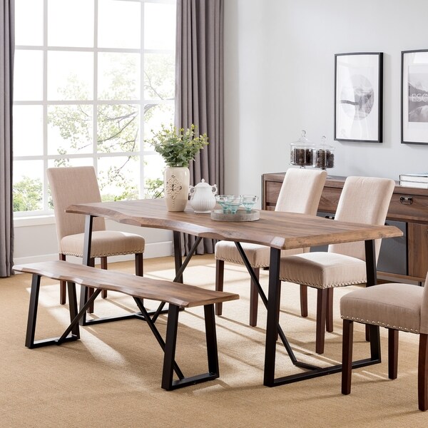 Lakeith Modern Eclectic Natural Wood Metal Dining Table ...