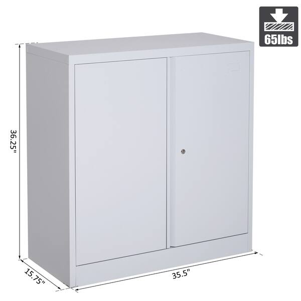 Homcom 36 Counter Height Metal Locking Storage Cabinet With 2 Adjustable Shelves Overstock 28265891