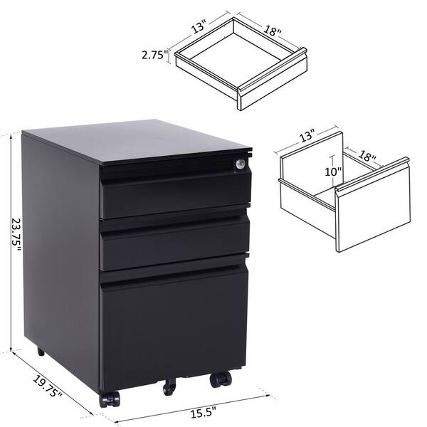 Shop Homcom 3 Drawer Locking File Cabinet On Wheels Overstock 28265898