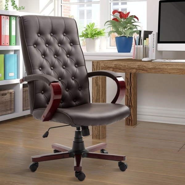 Leather Wooden High Back Executive Home Office Chair