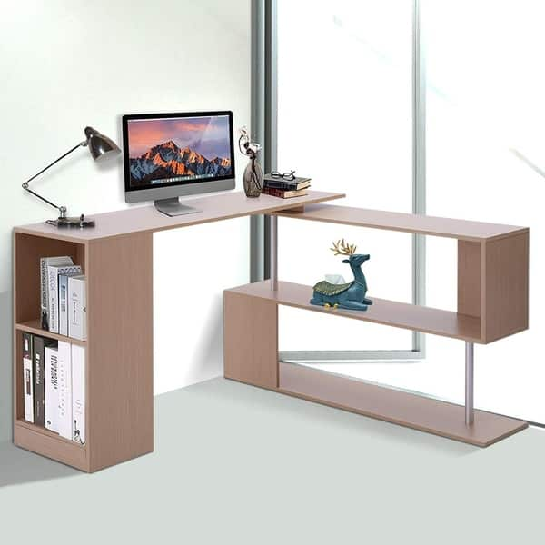 Shop Homcom Modern L Shaped Rotating Computer Desk With Shelves