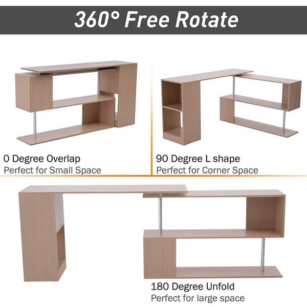 Shop Homcom Modern L Shaped Rotating Computer Desk With Shelves