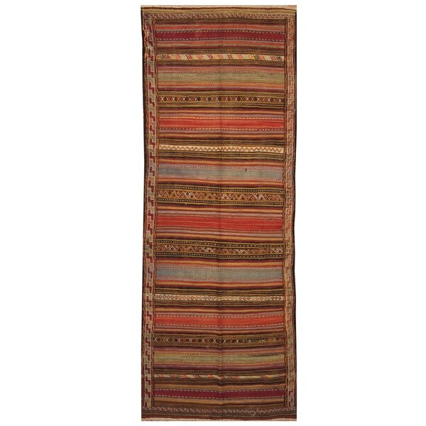 Handmade One-of-a-Kind Shiraz Kashgahi Wool Kilim (Iran) - 4'5 x 11'9