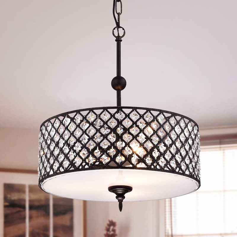 Mahav Antique Copper 3-light Chandelier with Crystals