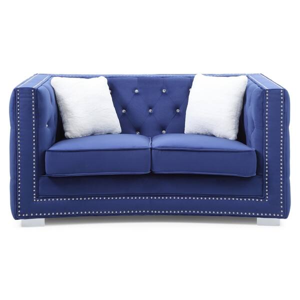 slide 1 of 6, LYKE Home Tuxedo Arms Blue Loveseat