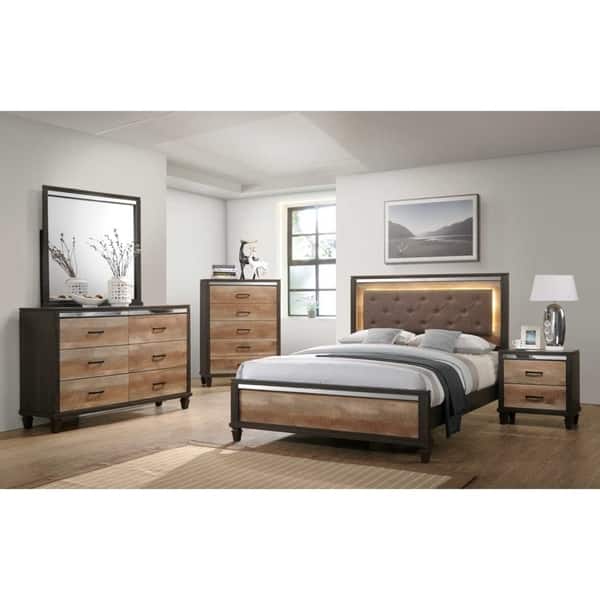 Gtu Furniture Striking Two Tone Wooden Queen King Bedroom Set