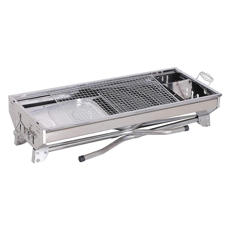 Outsunny Portable Folding Charcoal BBQ Grill Stainless Steel Camp Picnic Cooker with a Large Non-Stick Cooking Space