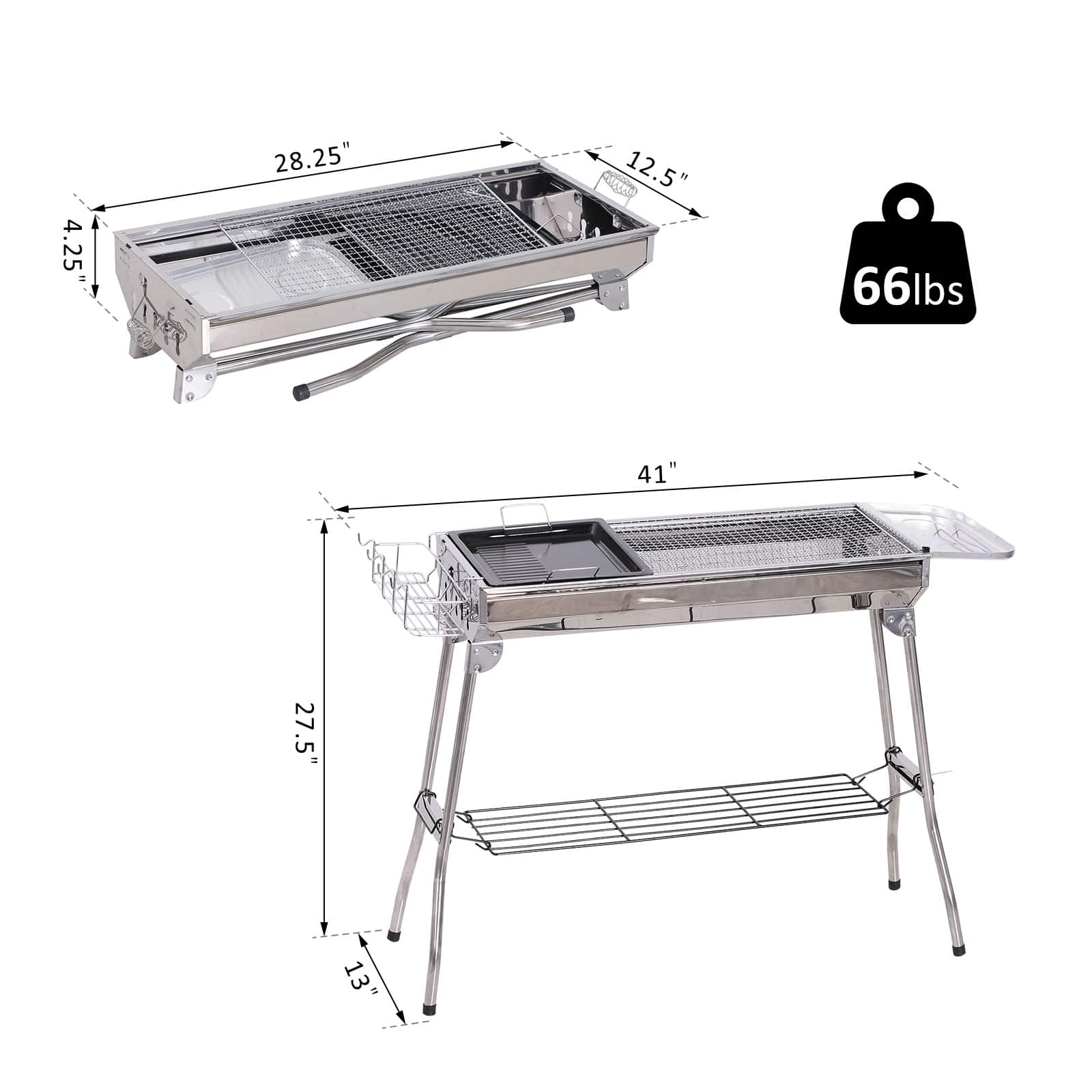 Outsunny Portable Folding Charcoal BBQ Grill Stainless Steel Camp