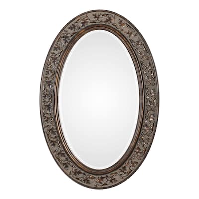 Delacora Aged Bronze Embossed Leaf Frame Oval Wall Mirror
