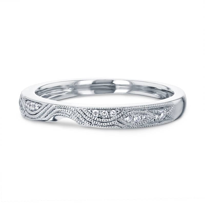 Annello by Kobelli 14k White Gold 5pts Diamond Milgrain Curved Notch Matching Wedding Band - Annello Series