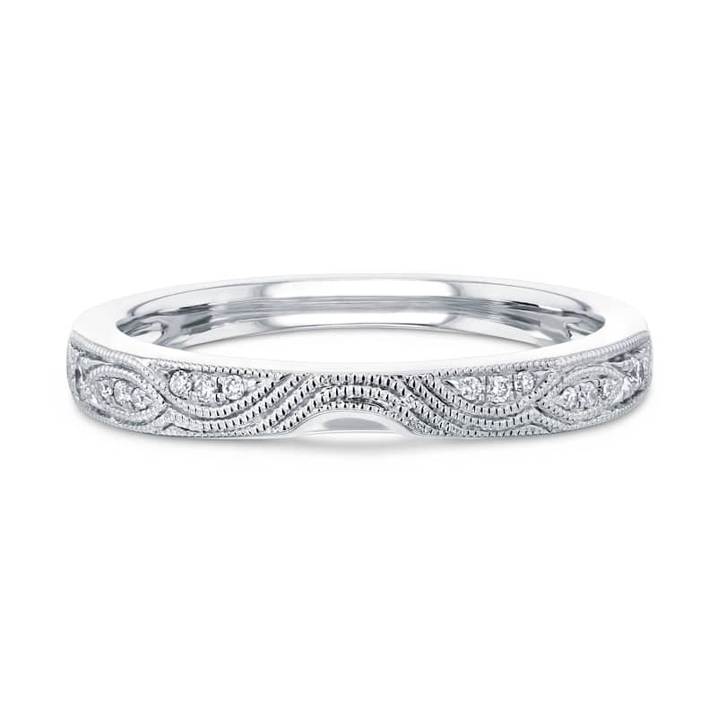 Annello by Kobelli 14k White Gold 5pts Diamond Milgrain Curved Notch Matching Wedding Band - Annello Series