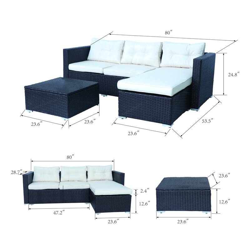 Rankin 3-piece Wicker Patio Sofa Set with Adjustable Tea Table by Havenside Home - N/A