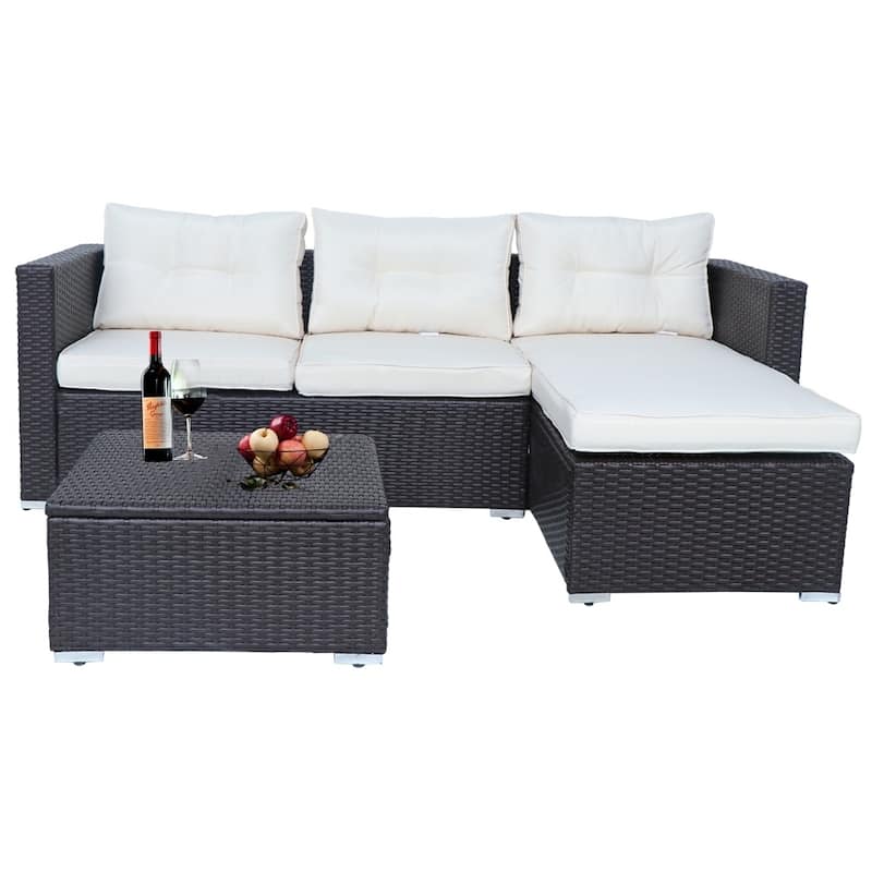 Rankin 3-piece Wicker Patio Sofa Set with Adjustable Tea Table by Havenside Home - N/A
