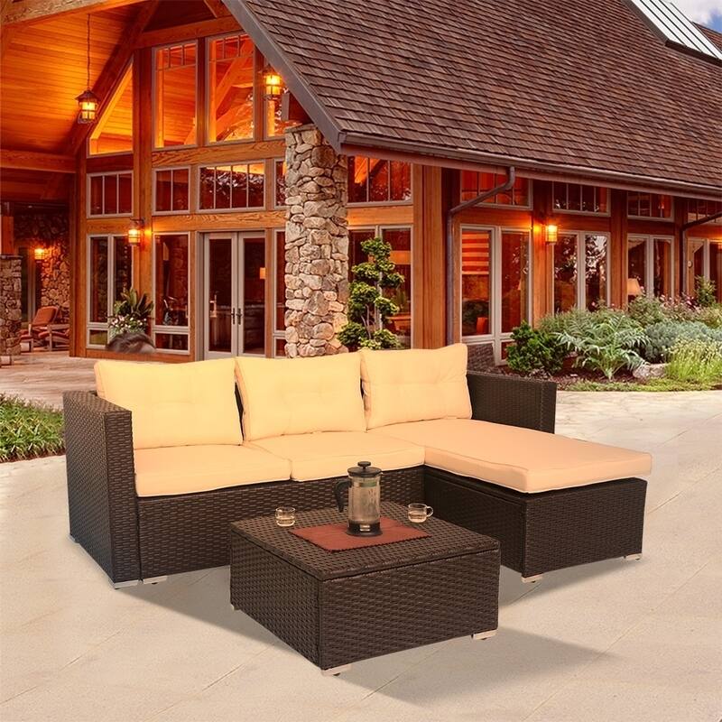 Rankin 3-piece Wicker Patio Sofa Set with Adjustable Tea Table by Havenside Home - N/A