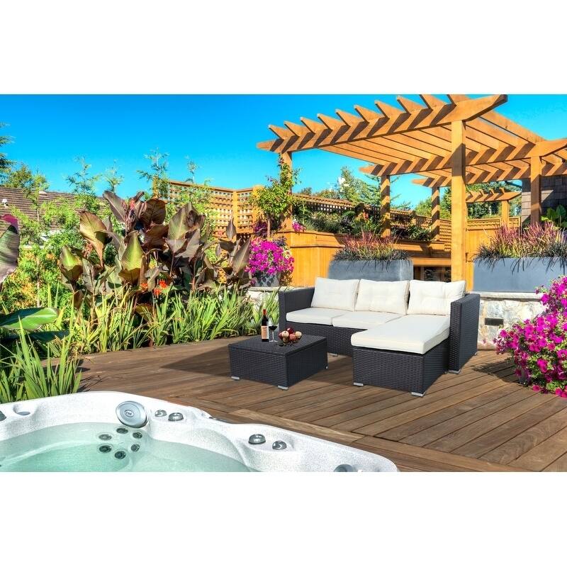 Rankin 3-piece Wicker Patio Sofa Set with Adjustable Tea Table by Havenside Home - N/A