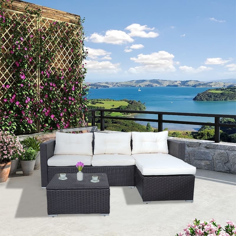 Rankin 3-piece Wicker Patio Sofa Set with Adjustable Tea Table by Havenside Home - N/A