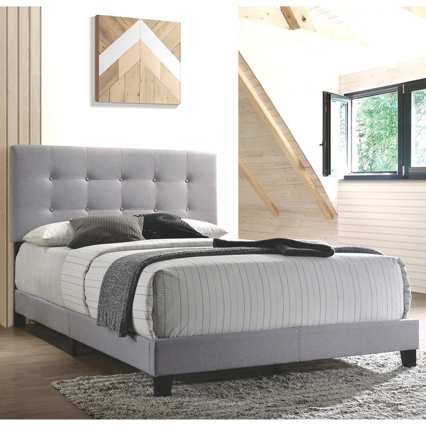 Shop Button Tufted Design Light Grey Fabric Upholstered Bed - Free ...