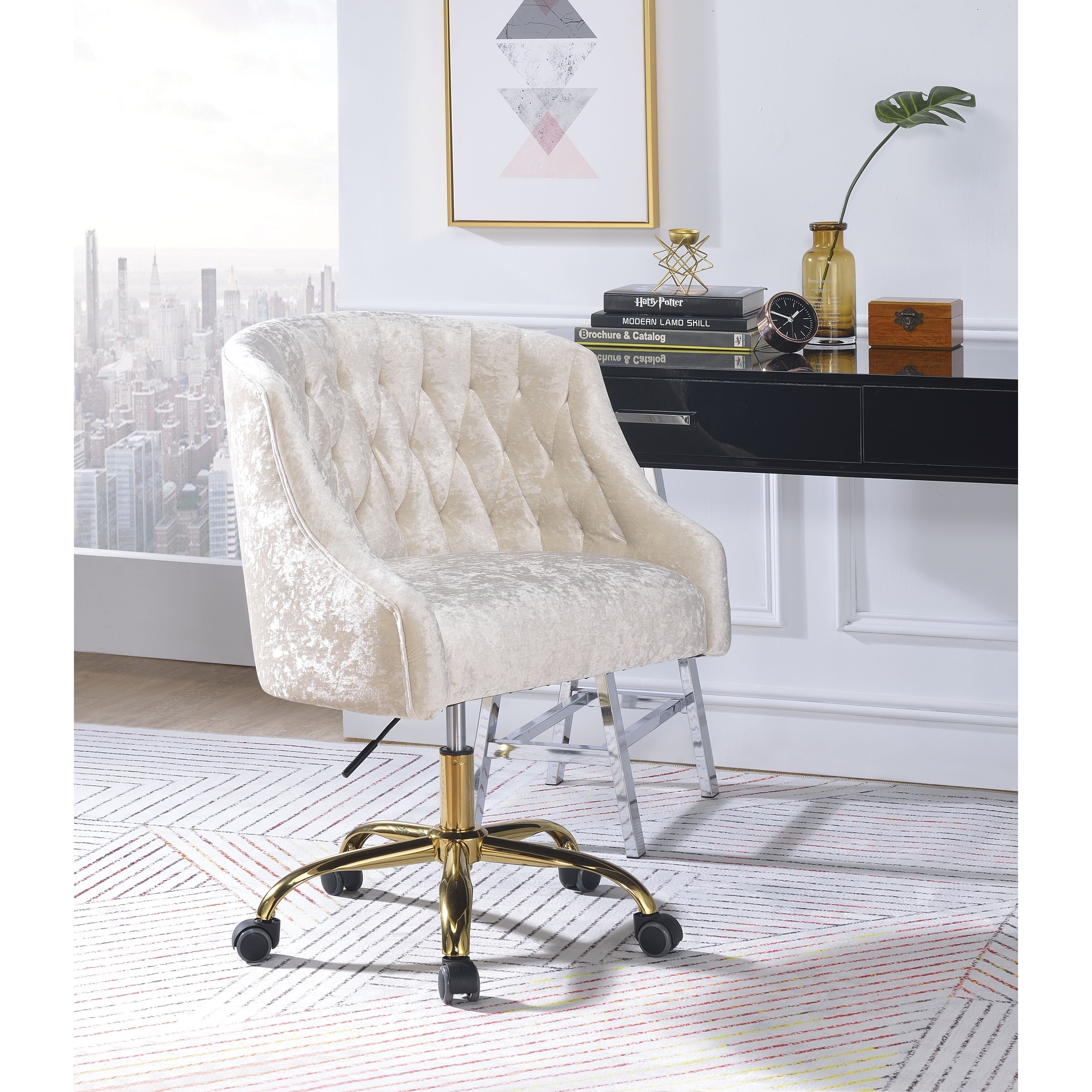 Shop Swivel Velvet Upholstered Office Chair With Adjustable Height