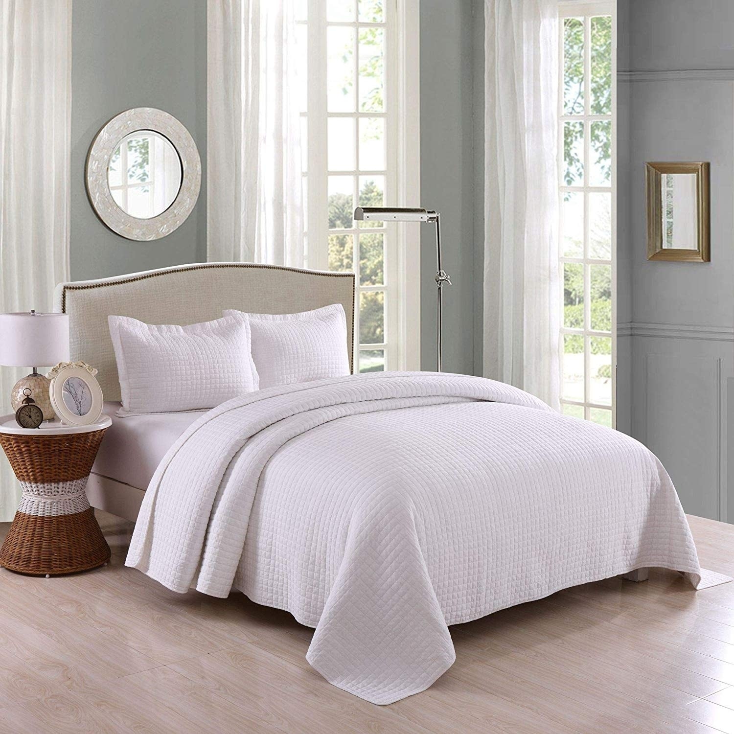 white cotton quilted bedspread