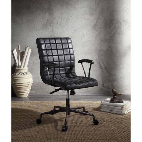 Metal Framed Leatherette Office Chair with Padded Armrests and Adjustable Height, Black and Gray